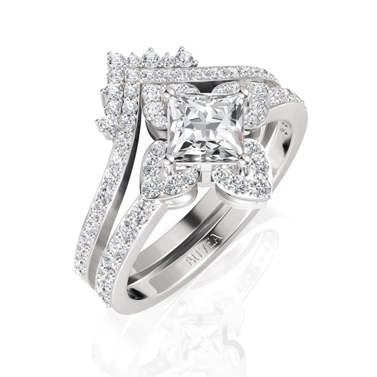 1.38CT Princess Lab Diamond Premium Bridal Set Ring - Buvea Jewels