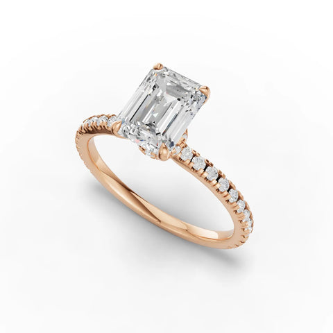 1.54CT Emerald Lab Diamond Hidden Halo Accent Engagement Ring - Buvea Jewels