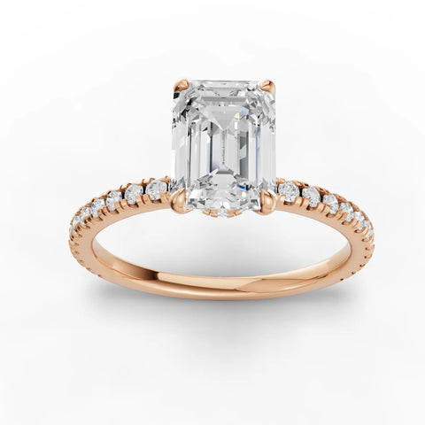 1.54CT Emerald Lab Diamond Hidden Halo Accent Engagement Ring - Buvea Jewels