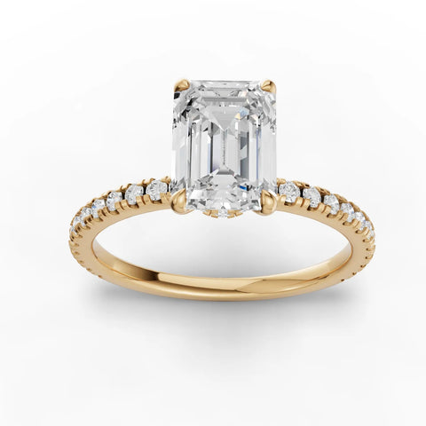 1.54CT Emerald Lab Diamond Hidden Halo Accent Engagement Ring - Buvea Jewels