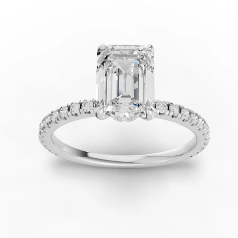 1.54CT Emerald Lab Diamond Hidden Halo Accent Engagement Ring - Buvea Jewels