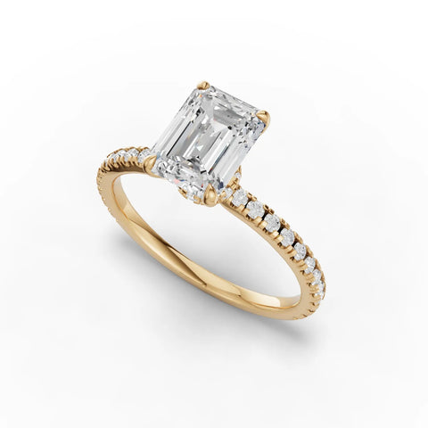 1.54CT Emerald Lab Diamond Hidden Halo Accent Engagement Ring - Buvea Jewels