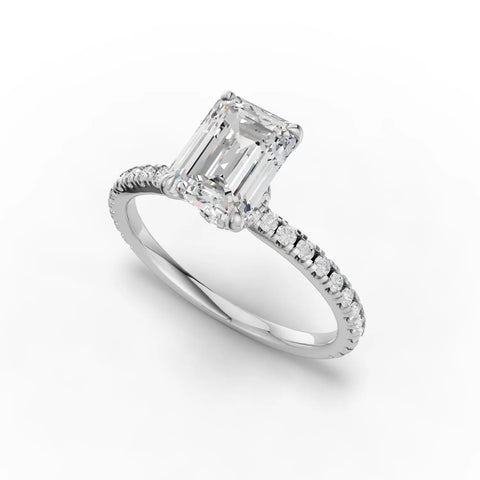 1.54CT Emerald Lab Diamond Hidden Halo Accent Engagement Ring - Buvea Jewels