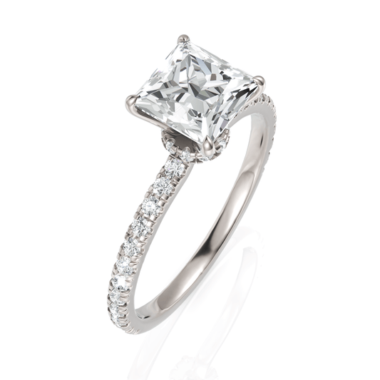 1.54CT Princess Lab Diamond Hidden Halo Accent Engagement Ring - Buvea Jewels