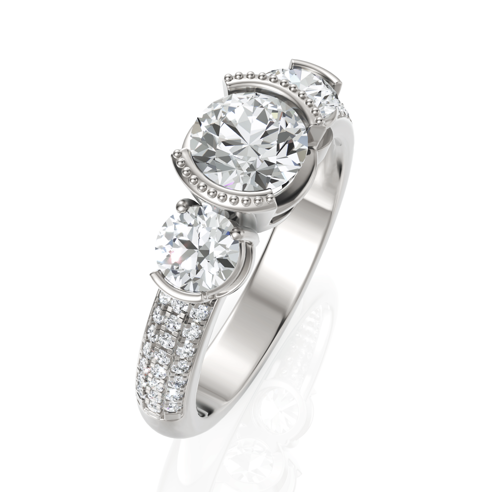 1.58CT Round Lab Diamond Three Stone Engagement Ring - Buvea Jewels