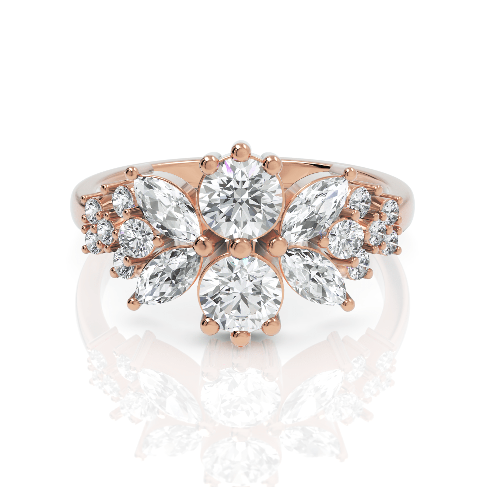 1.5CT Marquise Round Lab Diamond Premium Floral Engagement Ring - Buvea Jewels