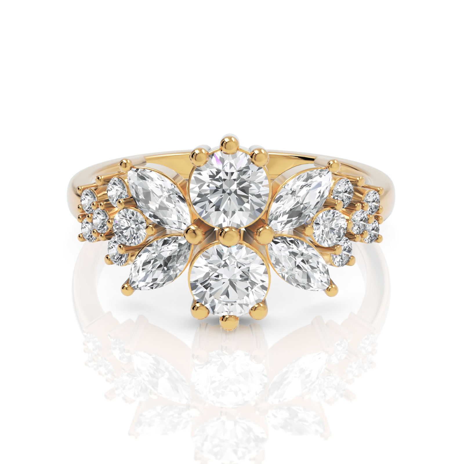 1.5CT Marquise Round Lab Diamond Premium Floral Engagement Ring - Buvea Jewels