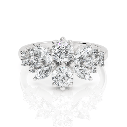 1.5CT Marquise Round Lab Diamond Premium Floral Engagement Ring - Buvea Jewels