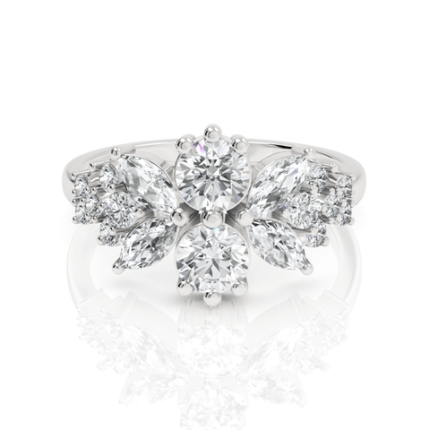 1.5CT Marquise Round Lab Diamond Premium Floral Engagement Ring - Buvea Jewels