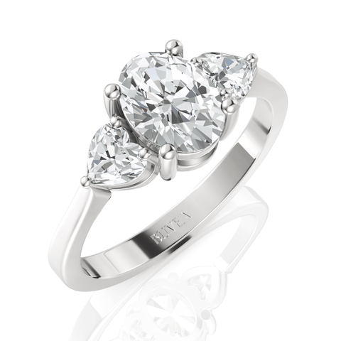 1.5CT Oval Heart Lab Diamond Premium Three Stone Engagement Ring - Buvea Jewels