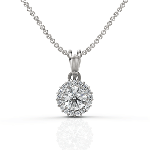 1.5CT Round Lab Diamond Halo Pendant - Buvea Jewels