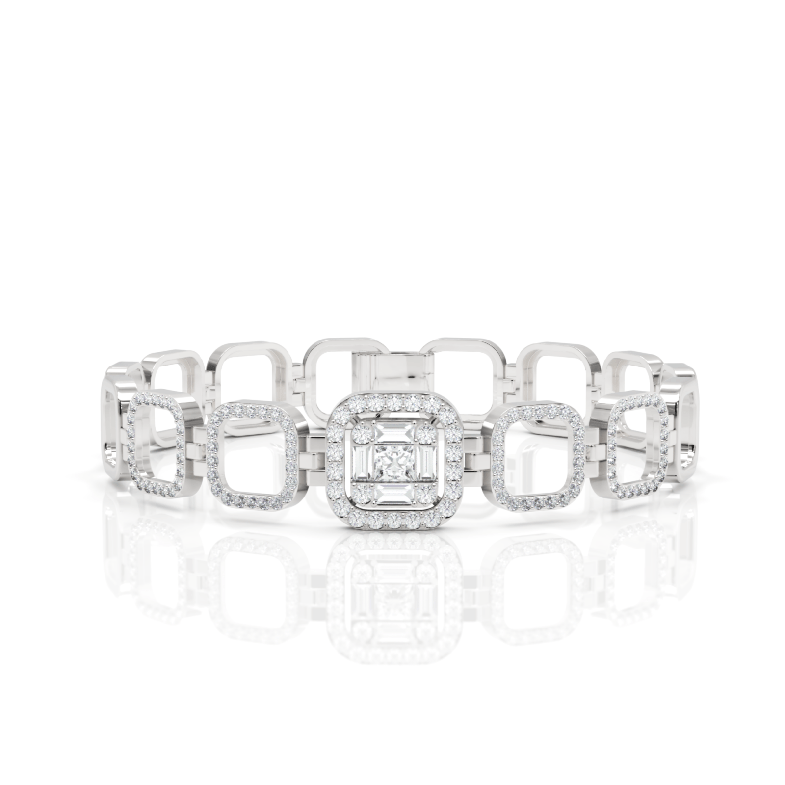 1.68CT Mix Cut Lab Diamond Premium Square Link Bracelet - Buvea Jewels