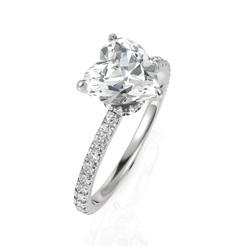 1.79CT Heart Lab Diamond Hidden Halo Accent Engagement Ring - Buvea Jewels