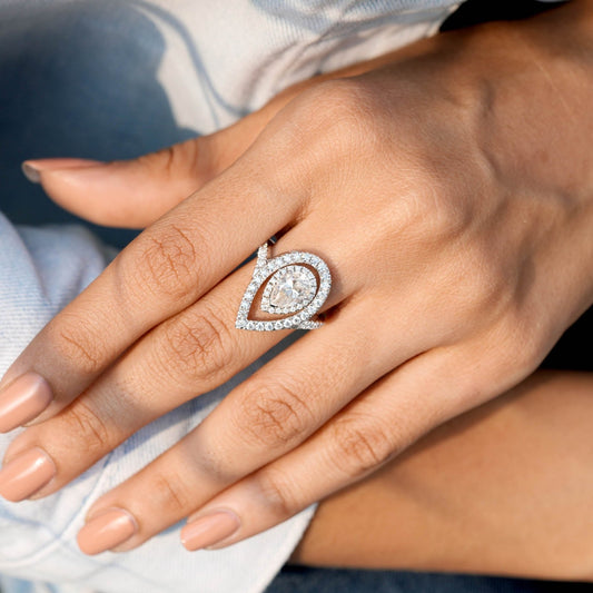 1.84CT Pear Lab Diamond Premium Dual Halo Accent Engagement Ring - Buvea Jewels