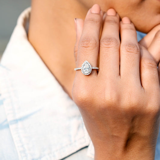 1.8CT Pear Lab Diamond Premium Halo Engagement Ring - Buvea Jewels