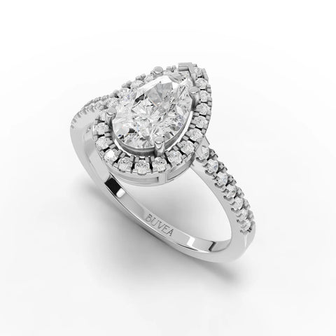 1.8CT Pear Moissanite Premium Halo Engagement Ring - Buvea Jewels