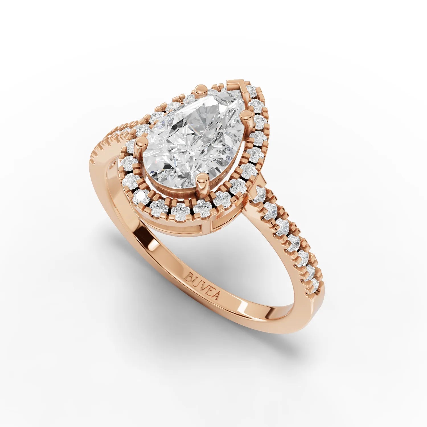 1.8CT Pear Moissanite Premium Halo Engagement Ring - Buvea Jewels
