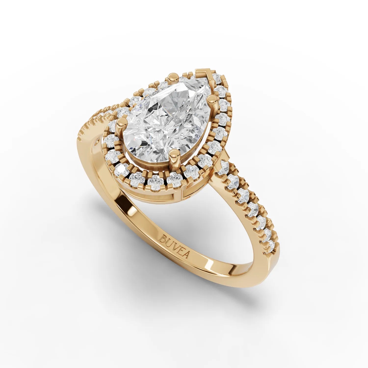 1.8CT Pear Moissanite Premium Halo Engagement Ring - Buvea Jewels