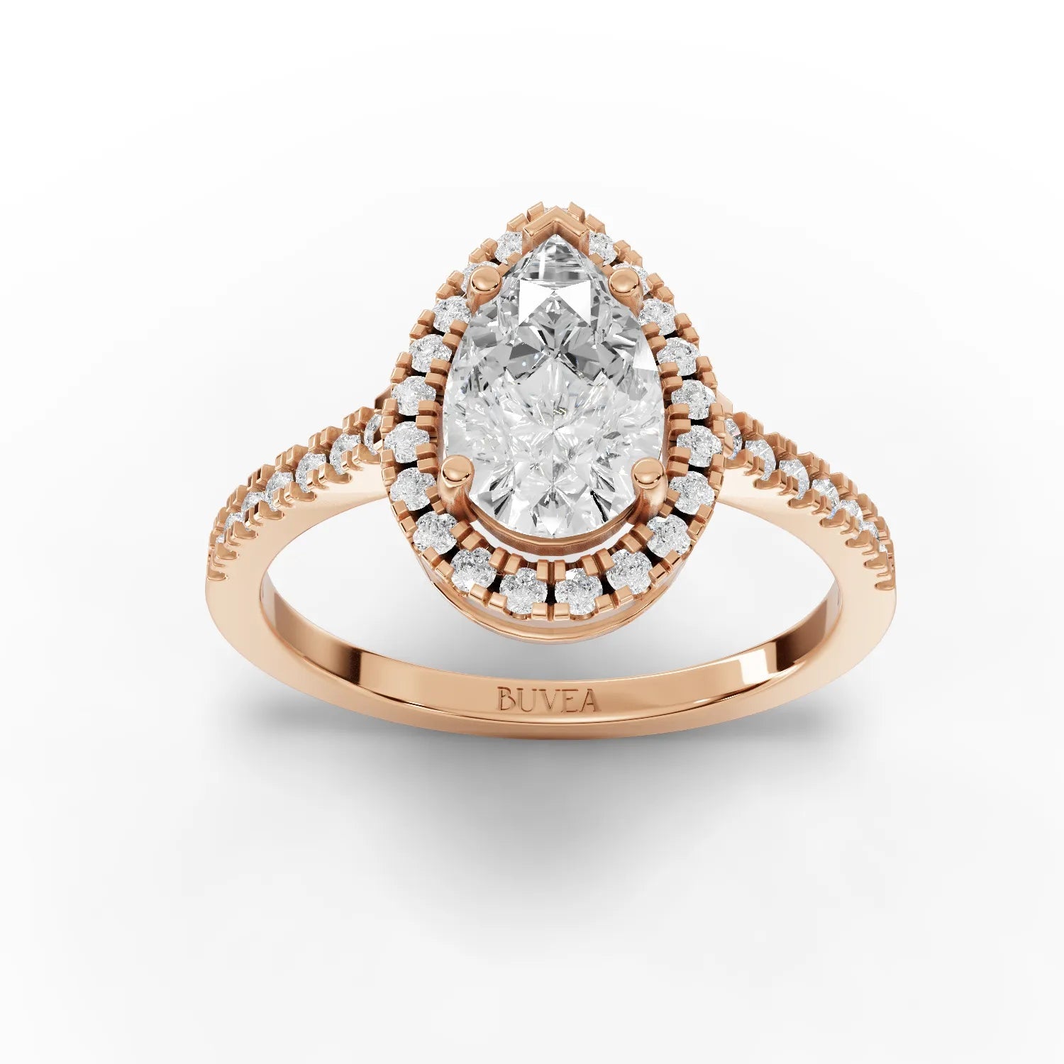 1.8CT Pear Moissanite Premium Halo Engagement Ring - Buvea Jewels