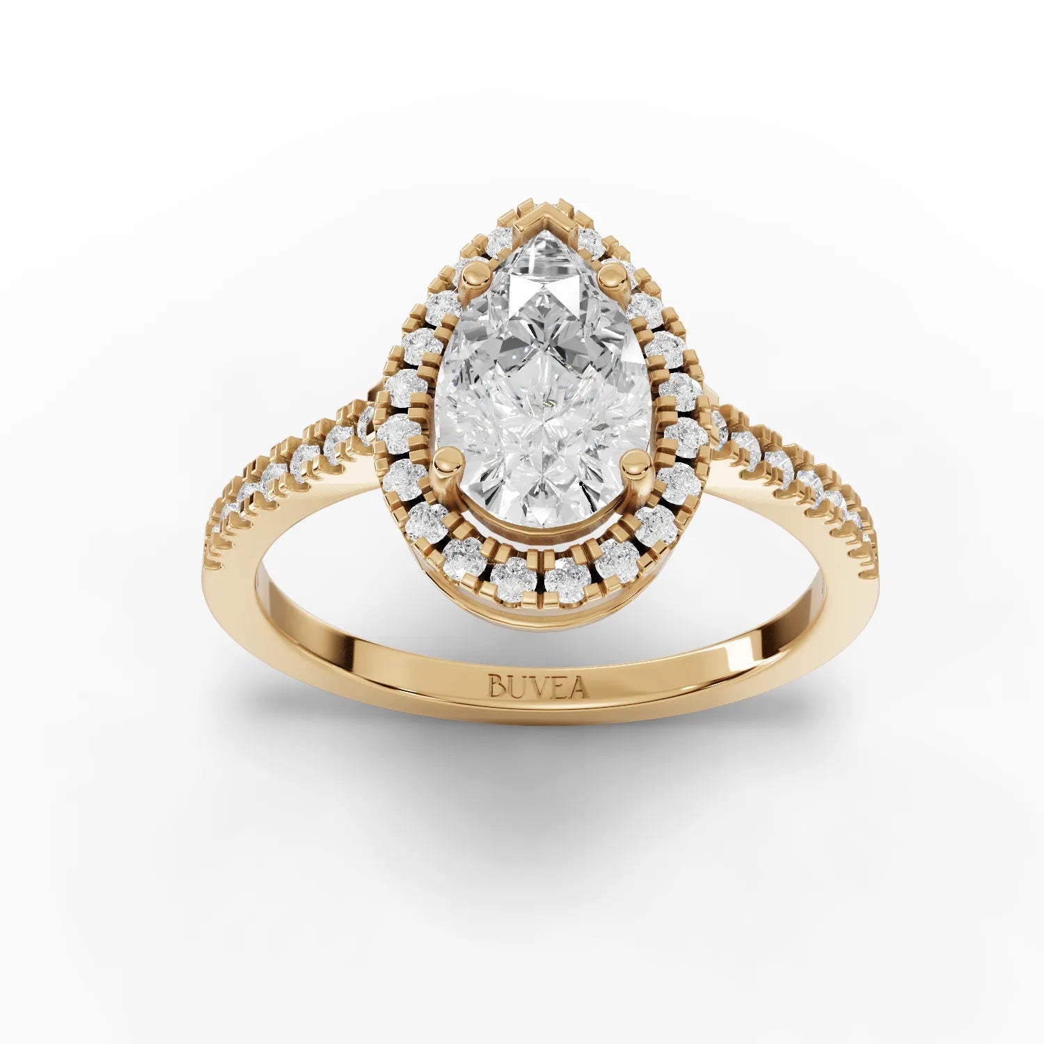 1.8CT Pear Moissanite Premium Halo Engagement Ring - Buvea Jewels