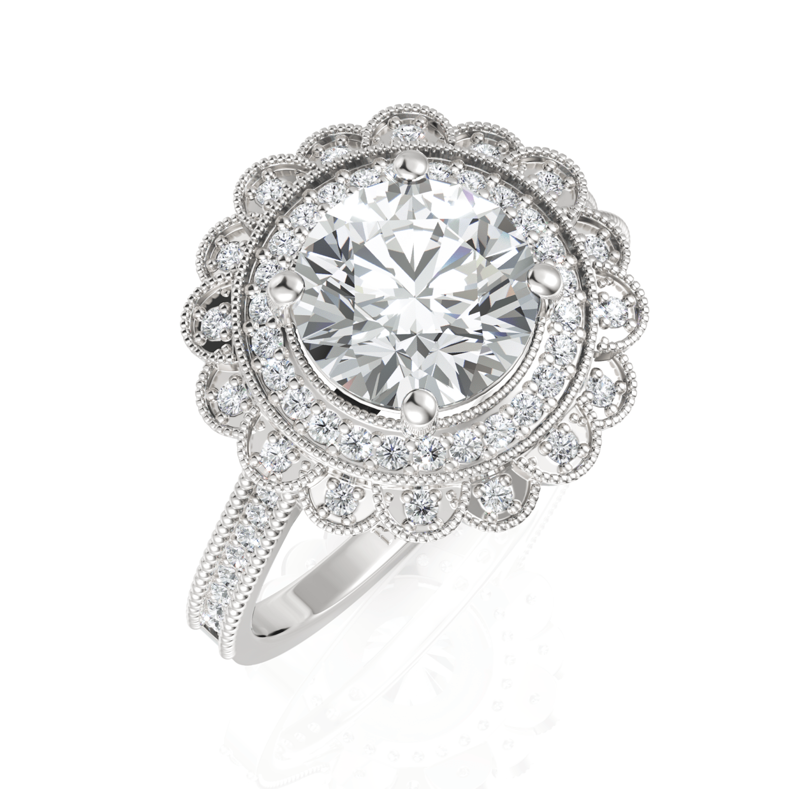 1.8CT Round Lab Diamond Premium Double Halo Engagement Ring - Buvea Jewels