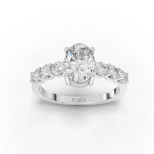 1.98CT Oval Lab Diamond Premium Accent Solitaire Engagement Ring - Buvea Jewels