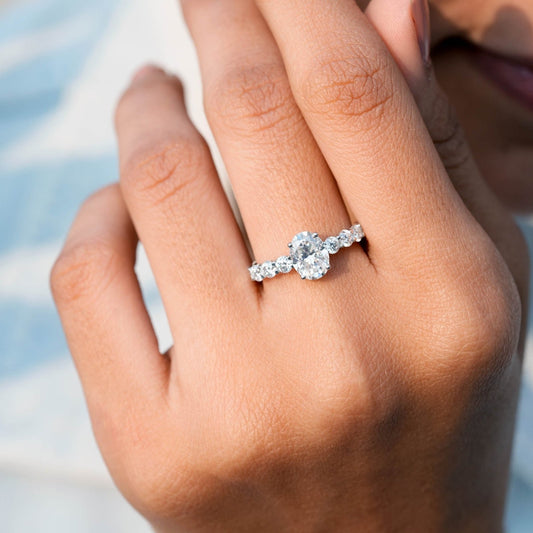 1.98CT Oval Lab Diamond Premium Accent Solitaire Engagement Ring - Buvea Jewels