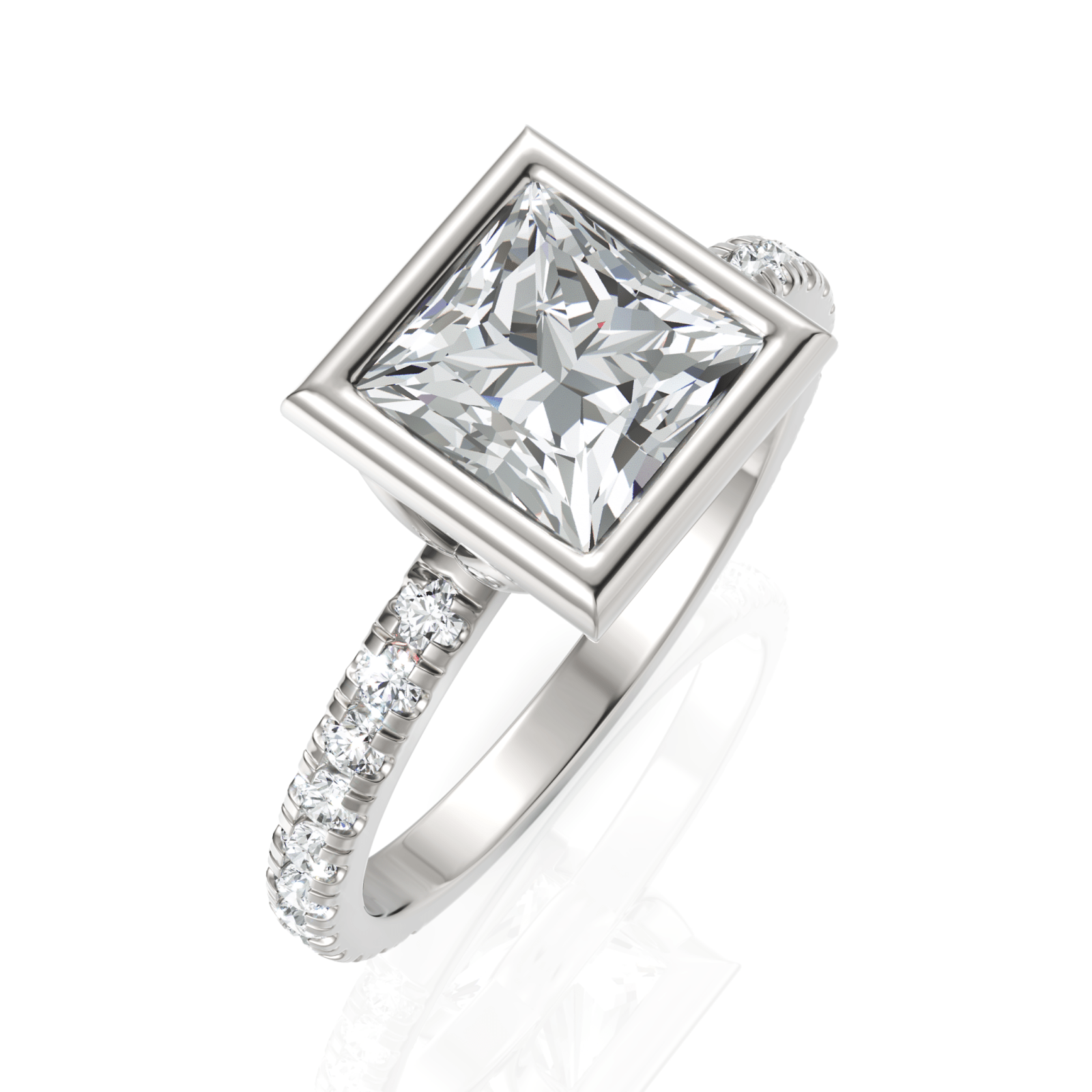 1.9CT Princess Lab Diamond Accent Engagement Ring - Buvea Jewels