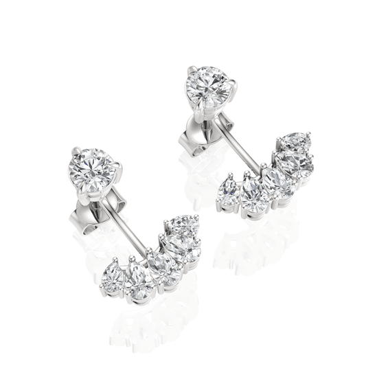 2.08CT Pear Round Lab Diamond Premium Crawler Earrings - Buvea Jewels