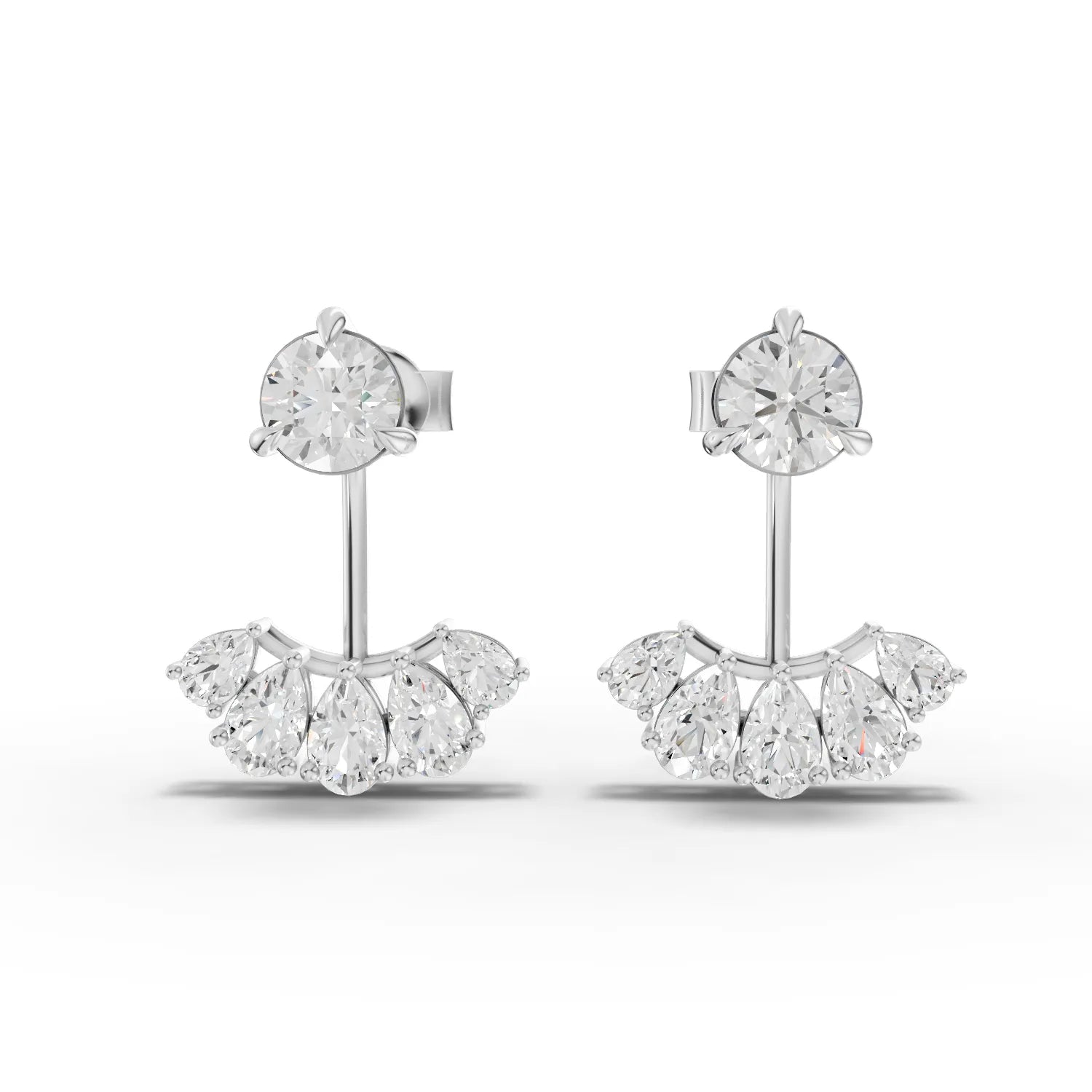 2.18CT Pear Round Lab Diamond Premium Crawler Earrings - Buvea Jewels