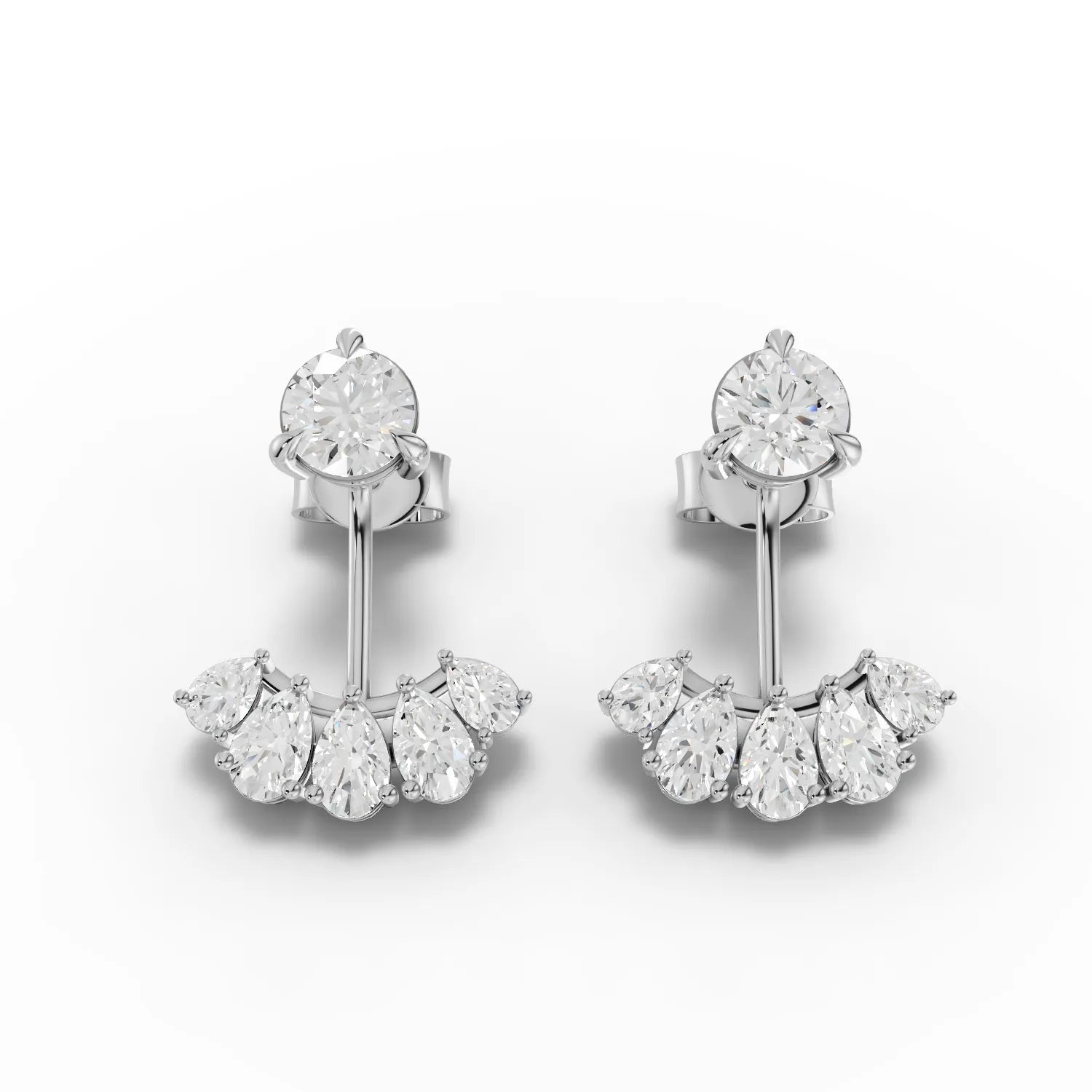 2.18CT Pear Round Lab Diamond Premium Crawler Earrings - Buvea Jewels