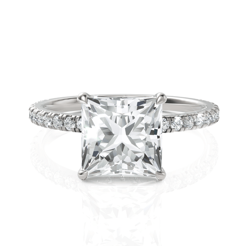 2.29CT Princess Lab Diamond Hidden Halo Accent Engagement Ring - Buvea Jewels