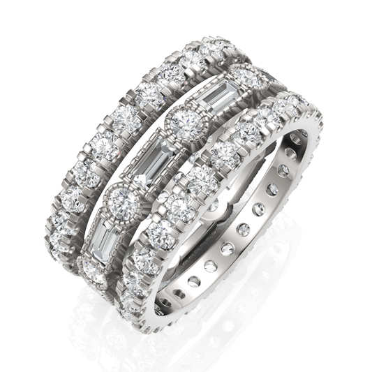 2.3CT Baguette Round Lab Diamond Bridal Set Ring - Buvea Jewels