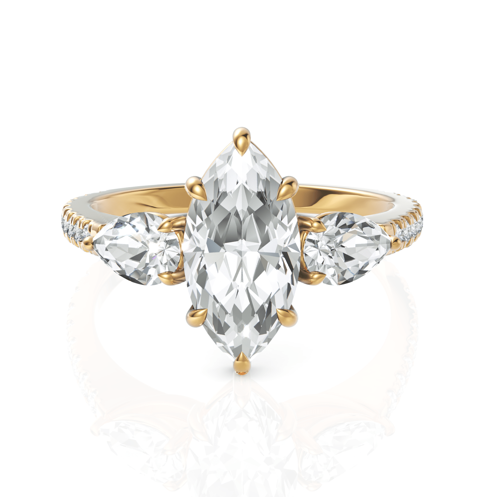 2.52CT Marquise Lab Diamond Three Stone Accent Engagement Ring - Buvea Jewels