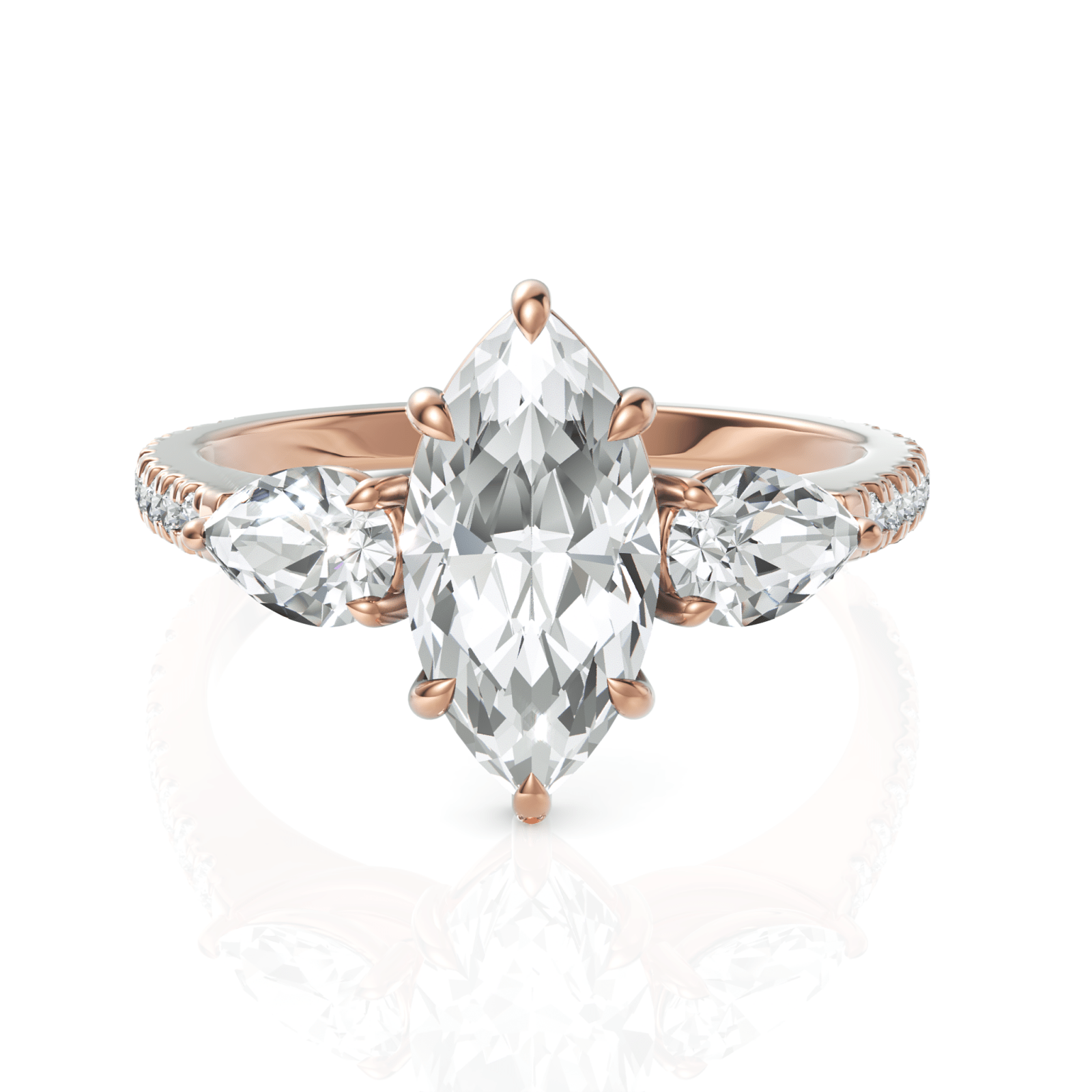 2.52CT Marquise Lab Diamond Three Stone Accent Engagement Ring - Buvea Jewels