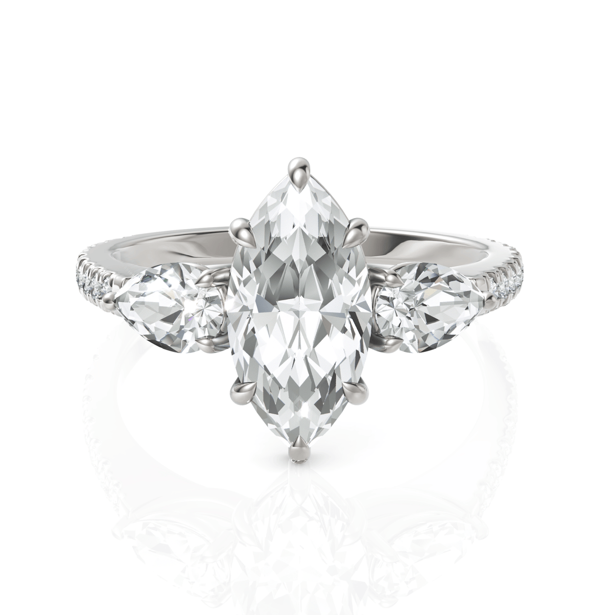 2.52CT Marquise Lab Diamond Three Stone Accent Engagement Ring - Buvea Jewels