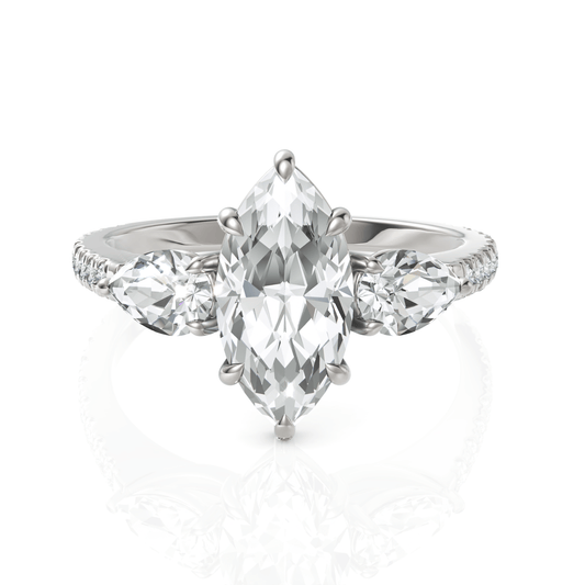 2.52CT Marquise Lab Diamond Three Stone Accent Engagement Ring - Buvea Jewels