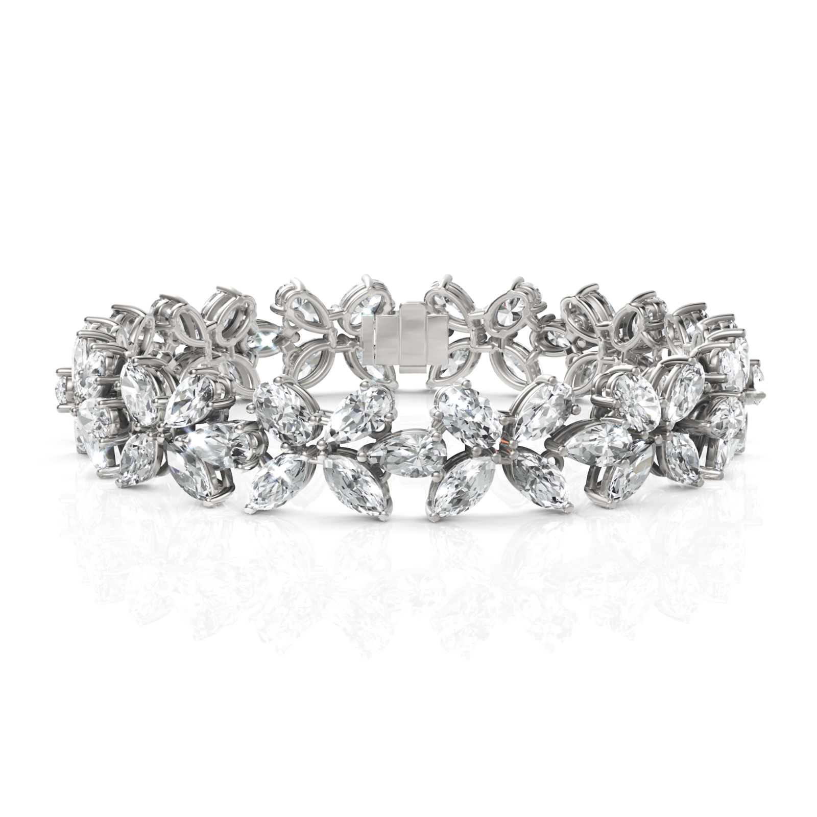 26.4CT Mix Cut Lab Diamond Floral Vintage Bracelet - Buvea Jewels