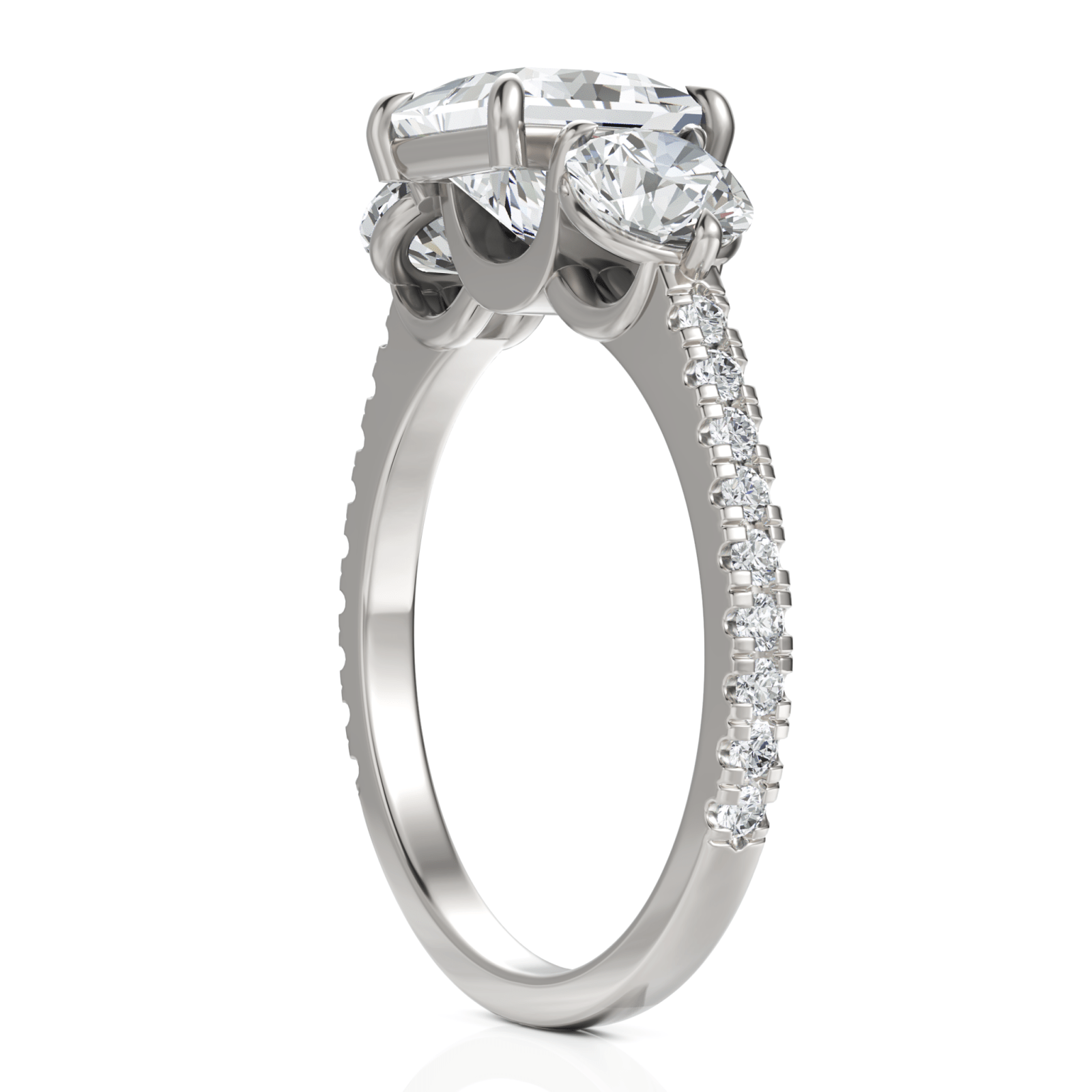 2.72CT Princess Lab Diamond Three Stone Accent Engagement Ring - Buvea Jewels