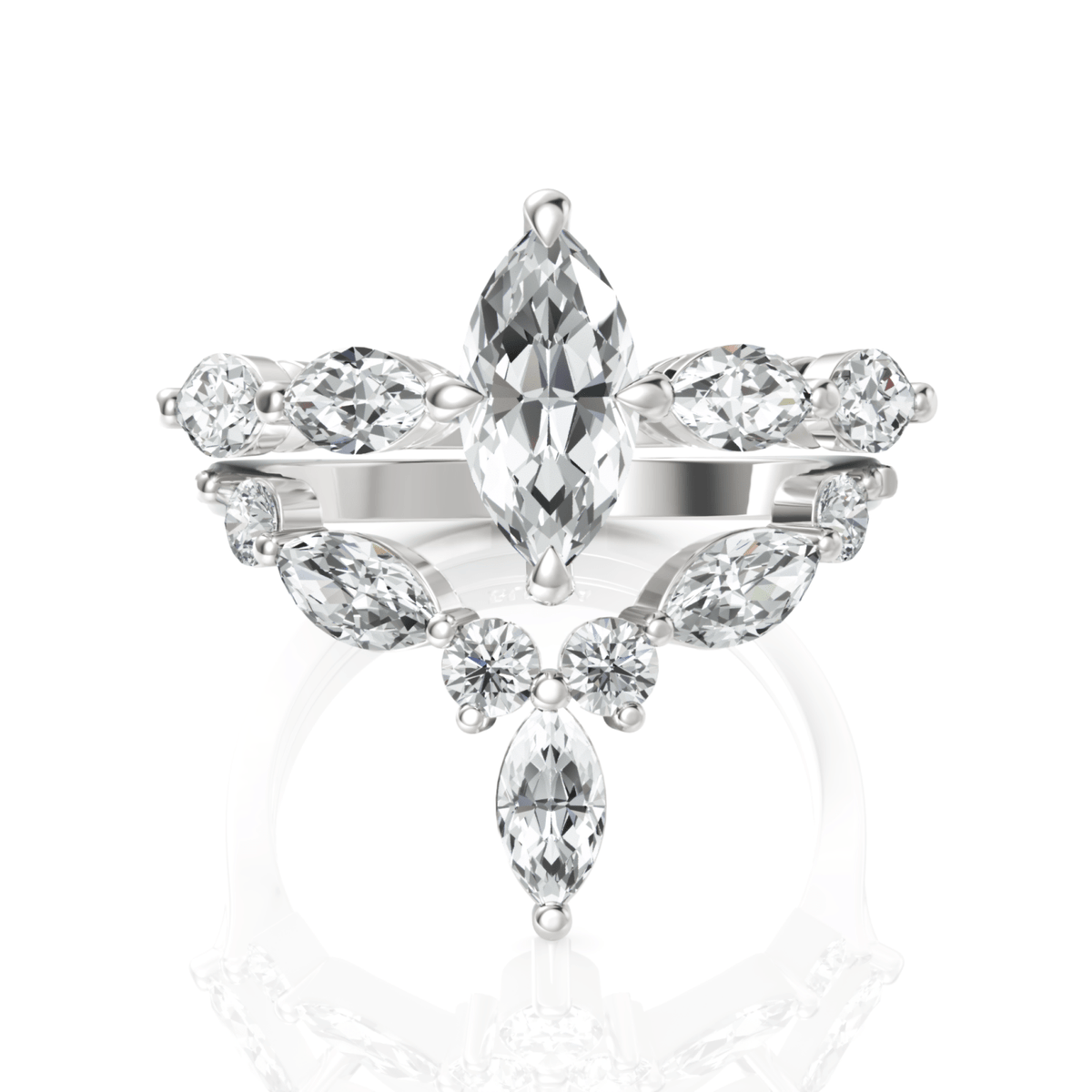 2.82CT Marquise Round Lab Diamond Dual Band Premium Engagement Ring - Buvea Jewels