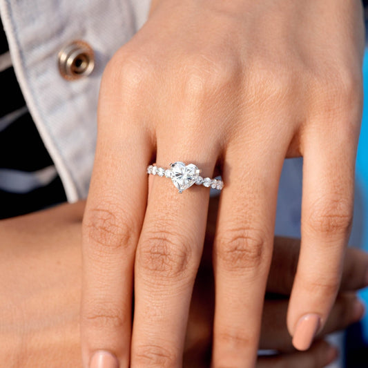 2.84CT Heart Lab Diamond Premium Accent Engagement Ring - Buvea Jewels