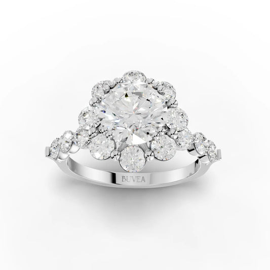 2.8CT Round Moissanite Halo Accent Premium Engagement Ring - Buvea Jewels