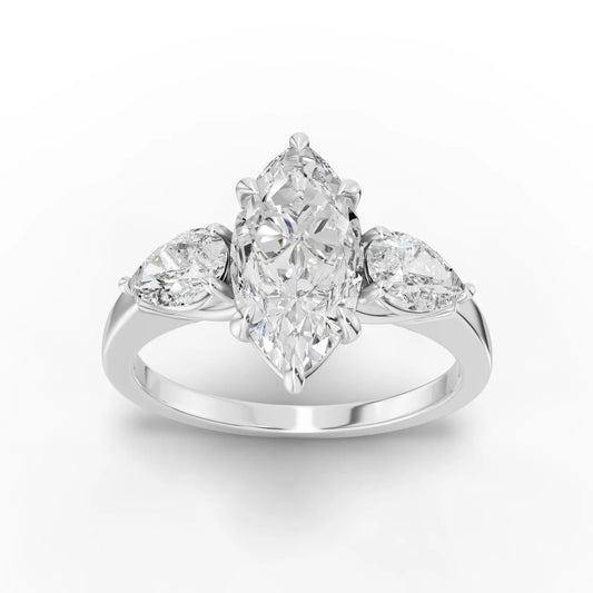 2CT Marquise Lab Diamond Three Stone Engagement Ring - Buvea Jewels
