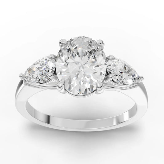 2CT Oval Pear Lab Diamond Three Stone Engagement Ring - Buvea Jewels