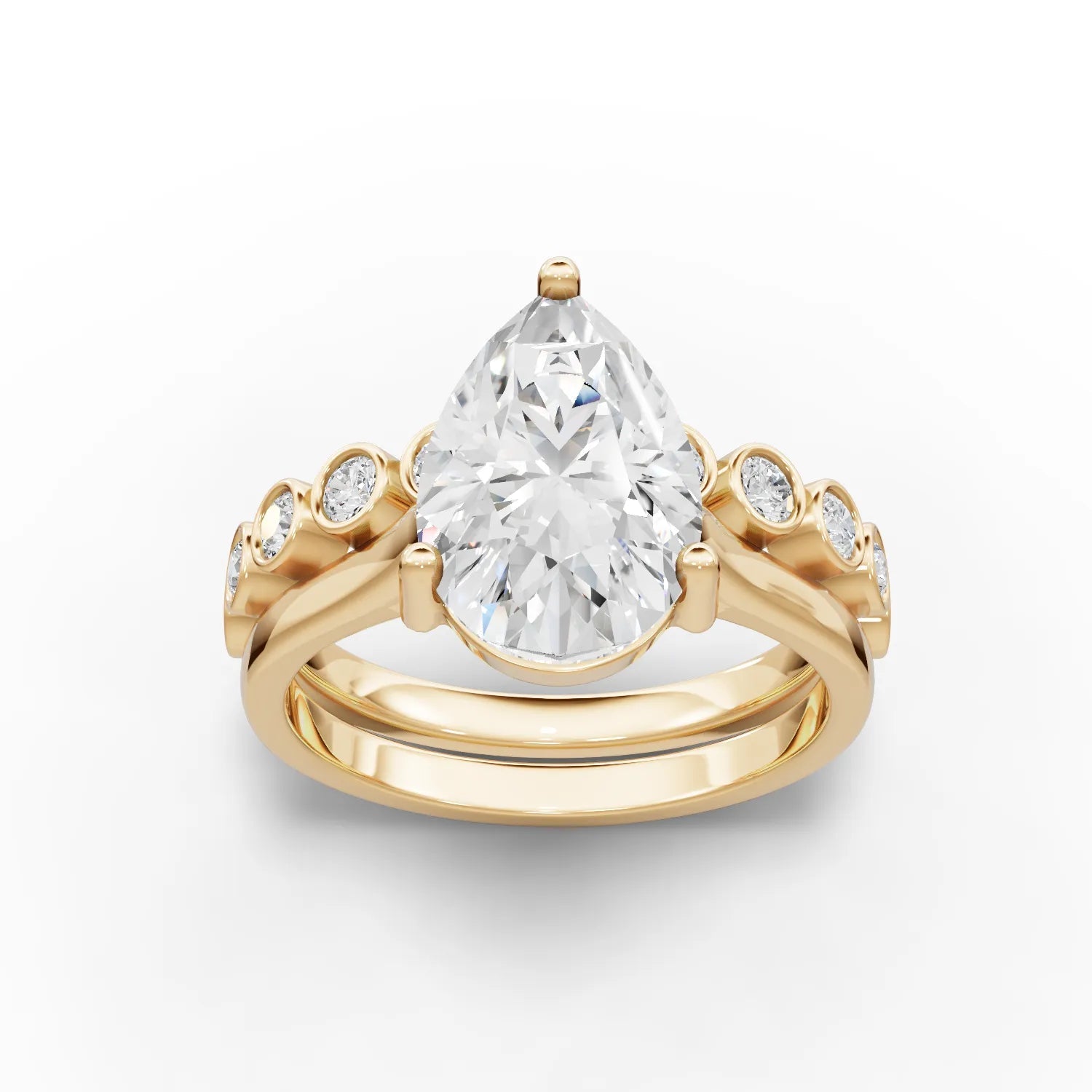 3.09CT Pear Lab Diamond Bridal Set Ring - Buvea Jewels