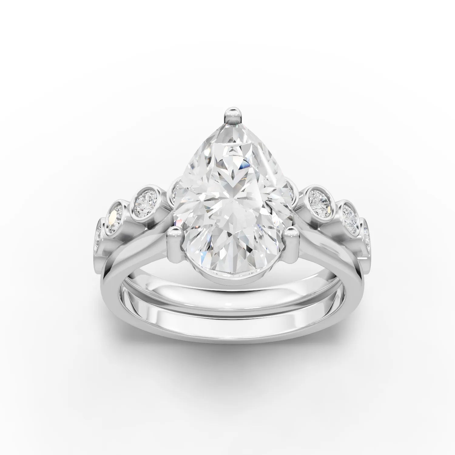 3.09CT Pear Lab Diamond Bridal Set Ring - Buvea Jewels