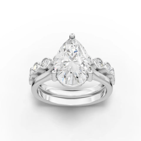 3.09CT Pear Lab Diamond Bridal Set Ring - Buvea Jewels