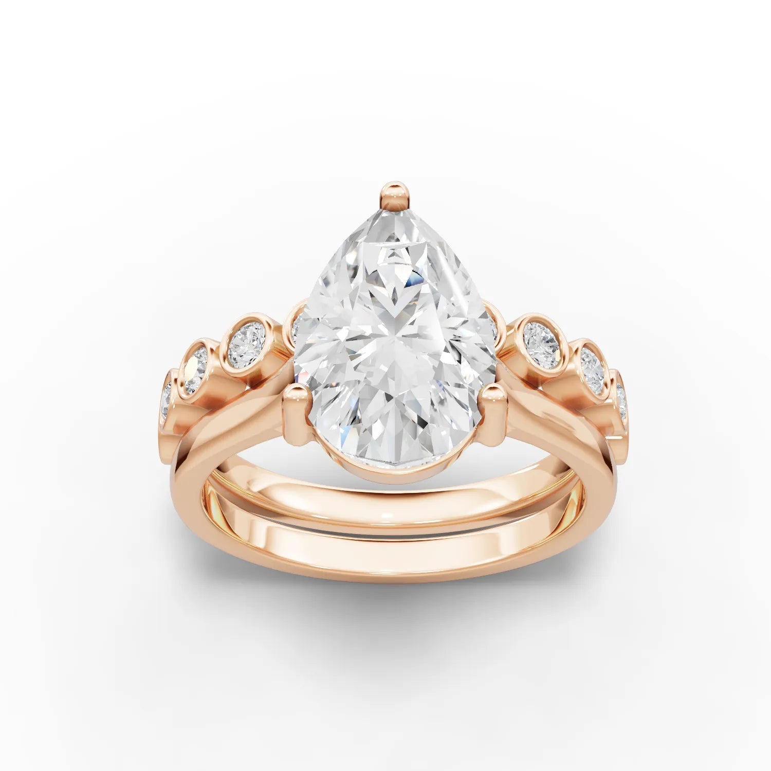 3.09CT Pear Lab Diamond Bridal Set Ring - Buvea Jewels