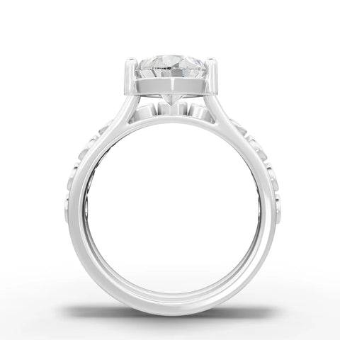 3.09CT Pear Lab Diamond Bridal Set Ring - Buvea Jewels