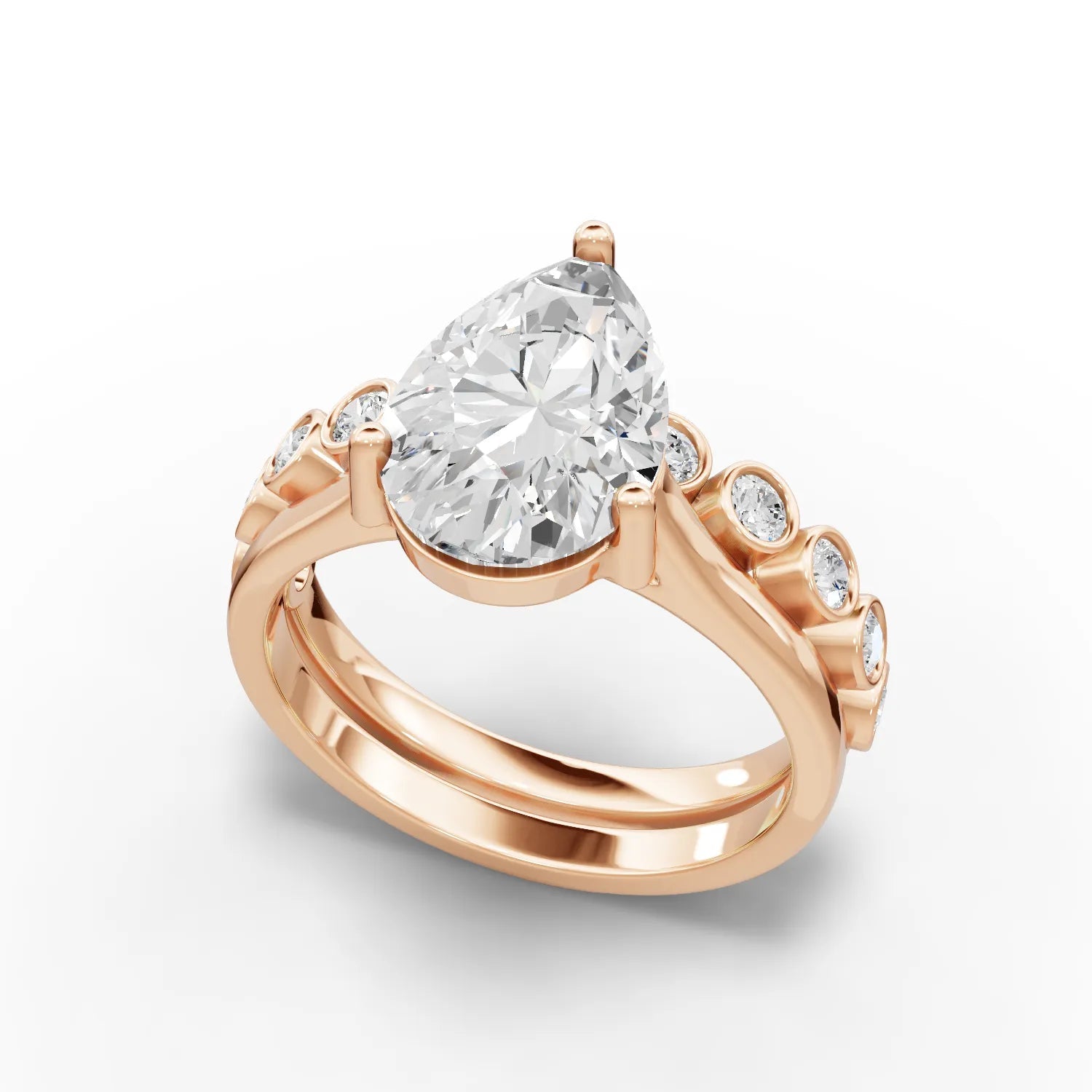 3.09CT Pear Lab Diamond Bridal Set Ring - Buvea Jewels